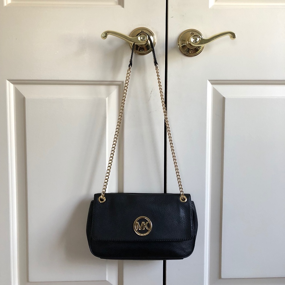 Michael Kors Black Gold Flap MK Handbag